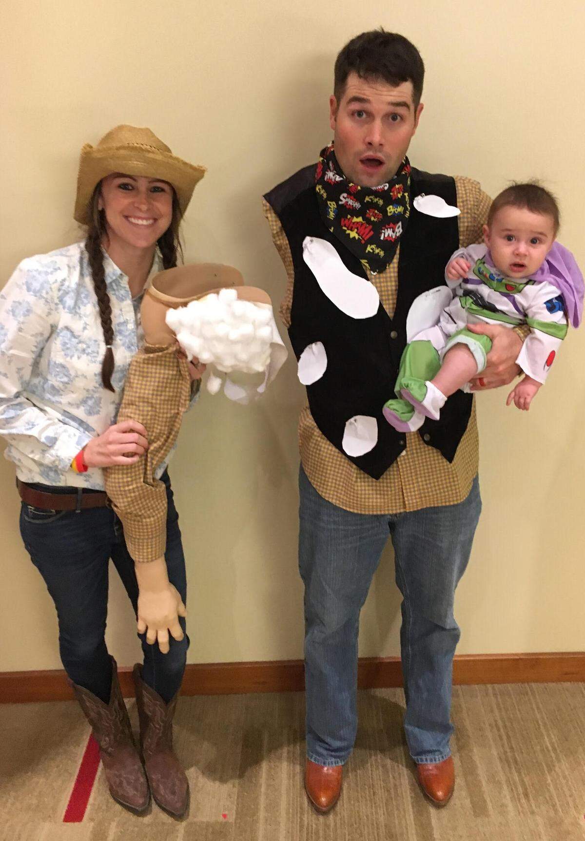 Porter Ellett lost his arm when he was young, and he has some fun with that fact these days. He and his family dressed up as characters from the film Toy Story for a recent Halloween.