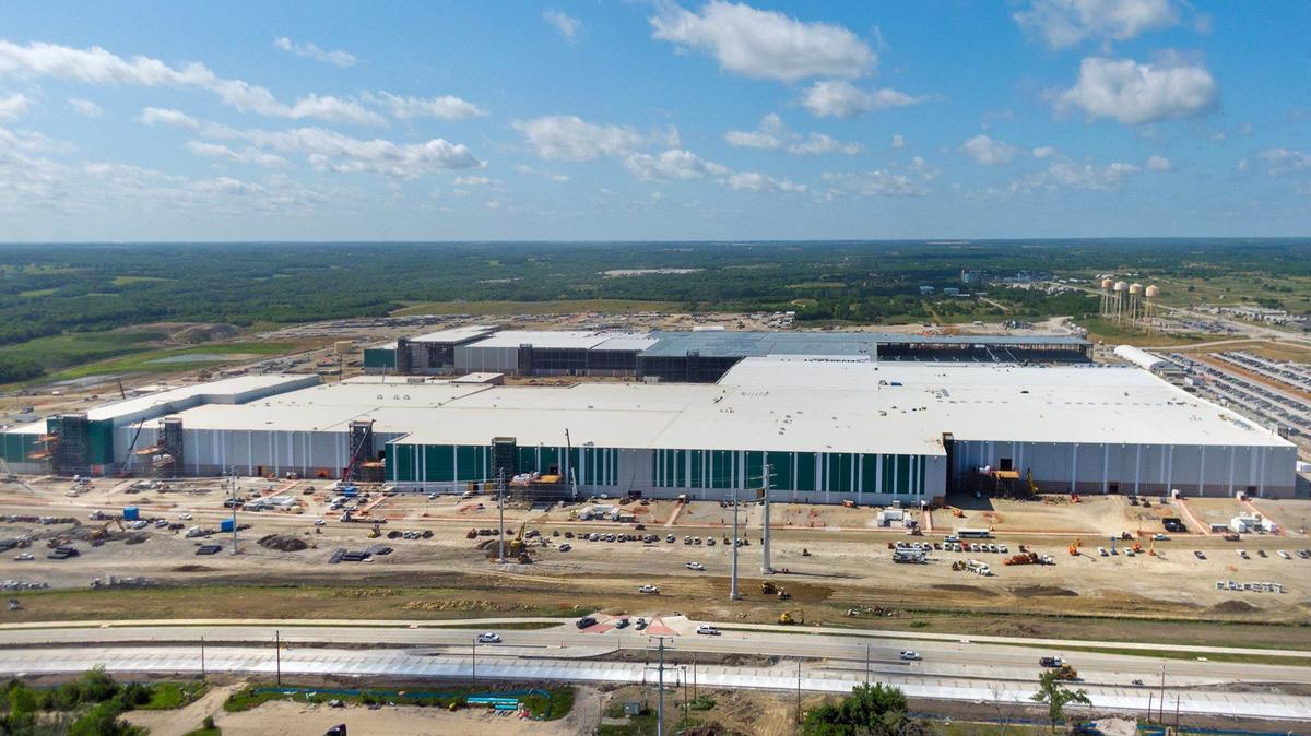 A view of Panasonic’s battery manufacturing plant in De Soto during construction.