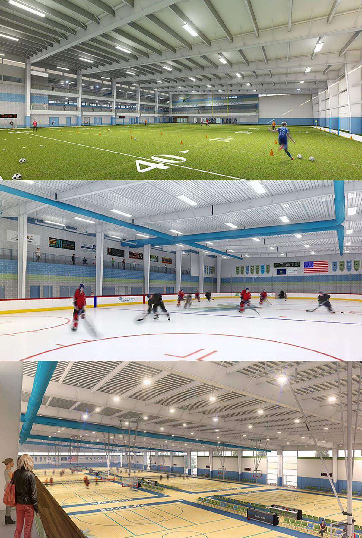 Construction will begin this spring on the new Bluhawk Sports Park at 159th Street and U.S. 69 Highway in Overland Park. It will include 250,000-square-foot sports facility with basketball courts, an indoor turf field, batting cages and two ice rinks.