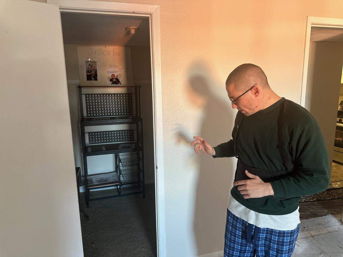 Mitchell Holder stands in his bedroom on Dec. 6 that has been stripped bare after Independence police killed his partner, Maria Pike, and daughter, Destinii in a November shooting.