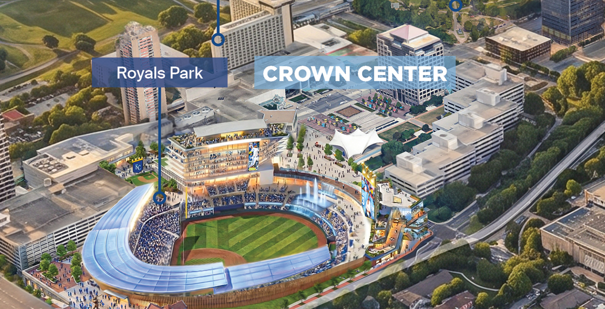 A zoomed-in look at the renderings the Royals shared on depicting a future Crown Center stadium