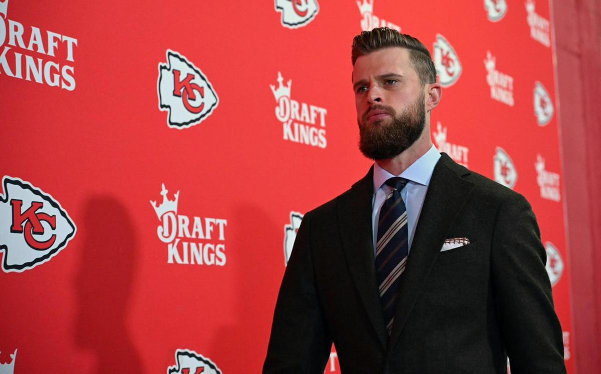 Kansas City Chiefs place kicker Harrison Butker arrives for the game against the Denver Broncos on Sunday, Nov. 10, 2024, at GEHA Field at Arrowhead Stadium.