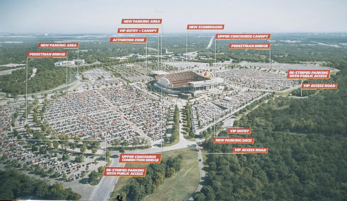 A rendering details proposed renovations to Arrowhead Stadium on Wednesday, Feb. 28, 2024, in Kansas City.