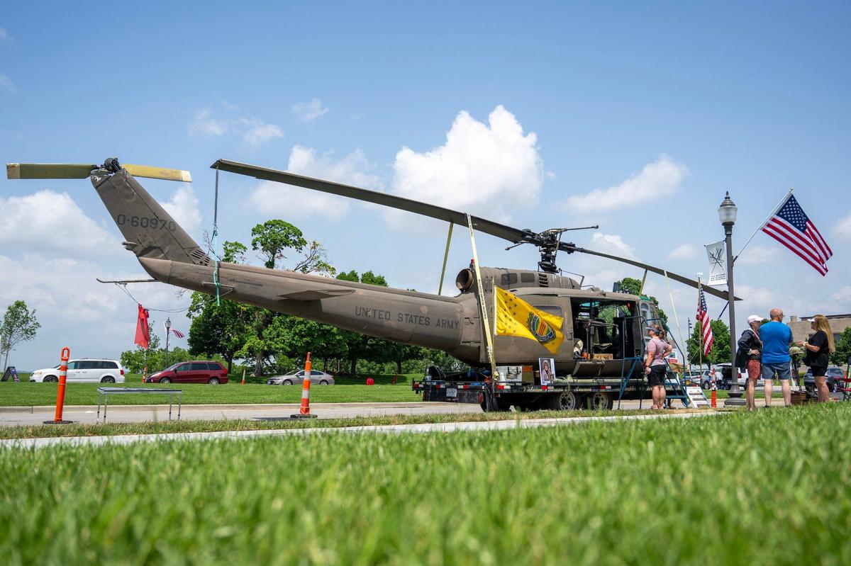 A Bell UH-1 Iroquois is on display at the National WWI Museum and Memorial on Friday, May 24, 2024, in Kansas City.