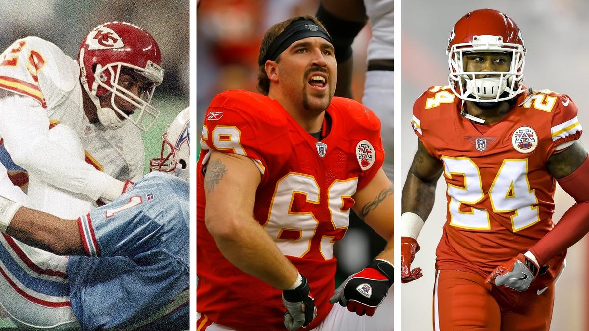 Former Chiefs players (from left) Albert Lewis, Jared Allen and Darrelle Revis have all made the cut as finalists for the Pro Football Hall of Fame’s Class of 2023.