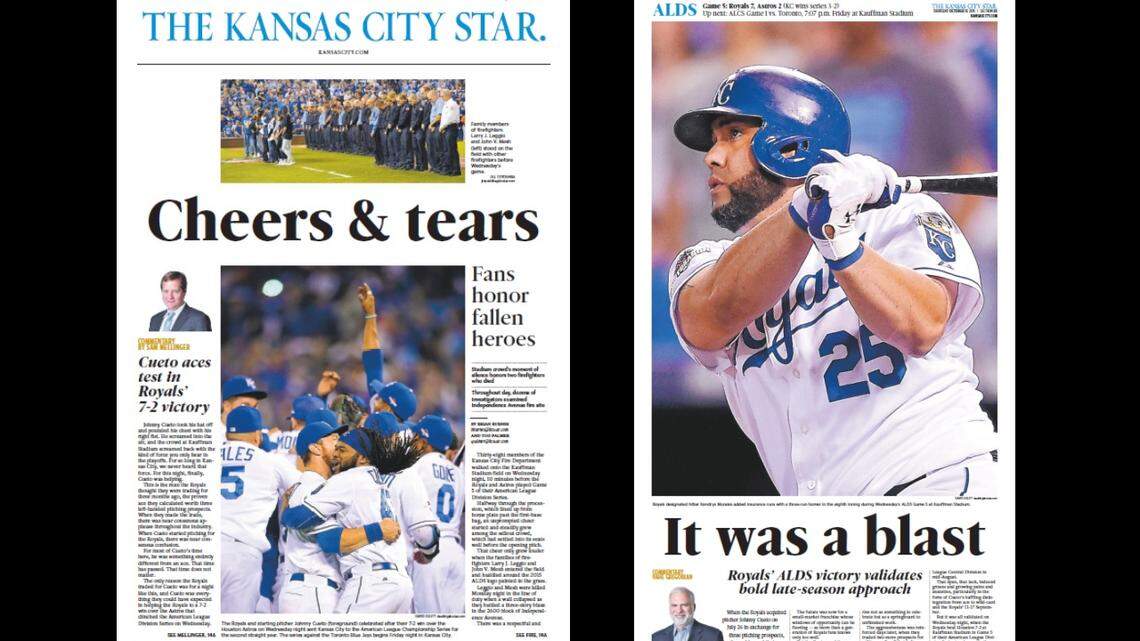 The front page of The Kansas City Star and the sports section the day after the Royals beat the Astros in Game 5 of the American League Division Series on Oct. 14, 2015.