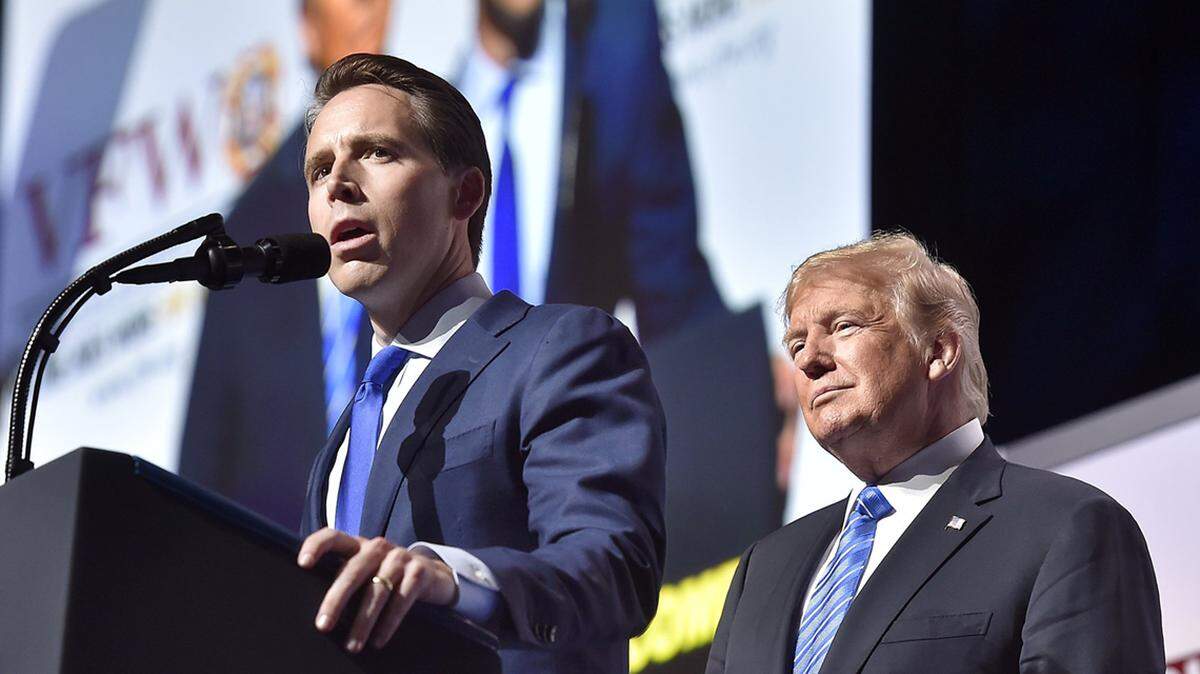 U.S. Senate candidate Josh Hawley spoke briefly on Tuesday, July 24, 2018, before President Donald Trump addressed the VFW convention in Municipal Auditorium. Keith Myers photo