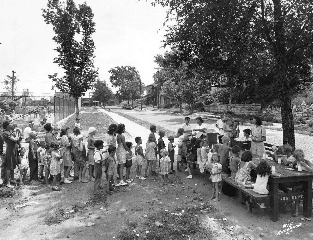 The Mulkey Square neighborhood of West Side North, seen in 1942, did not survive the highway expansion. 