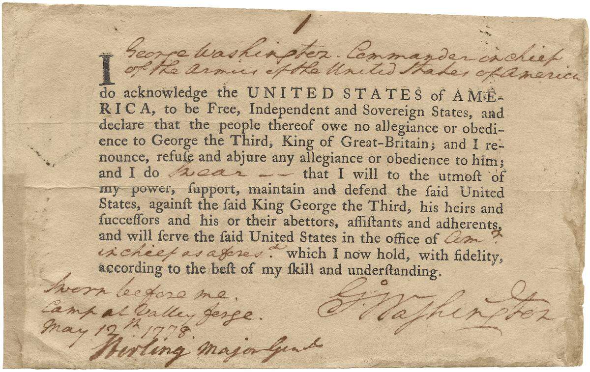 George Washington's 1778 Oath of Allegiance