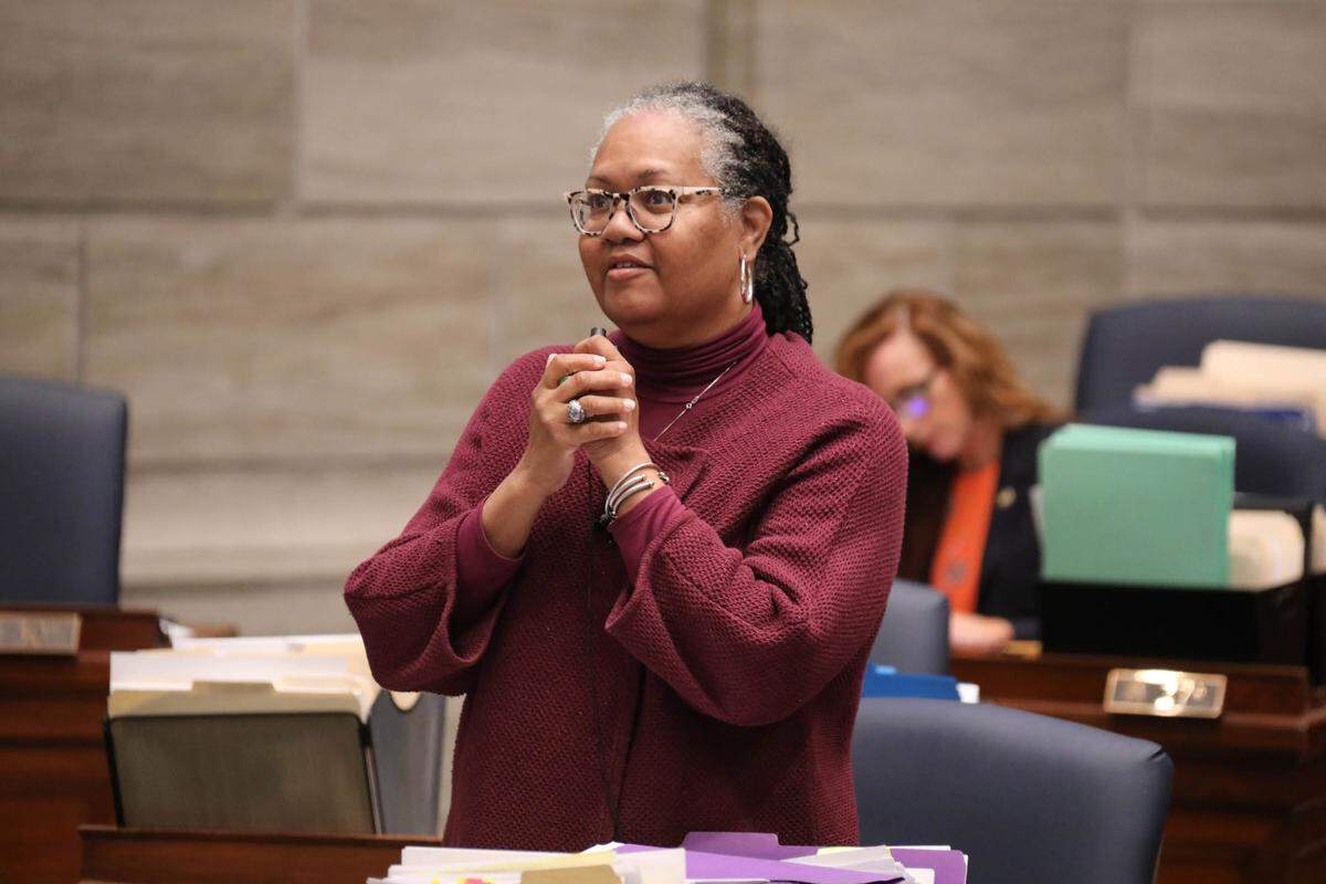 Missouri state Sen. Barbara Washington, a Kansas City Democrat, speaks on the Missouri Senate floor in 2024.