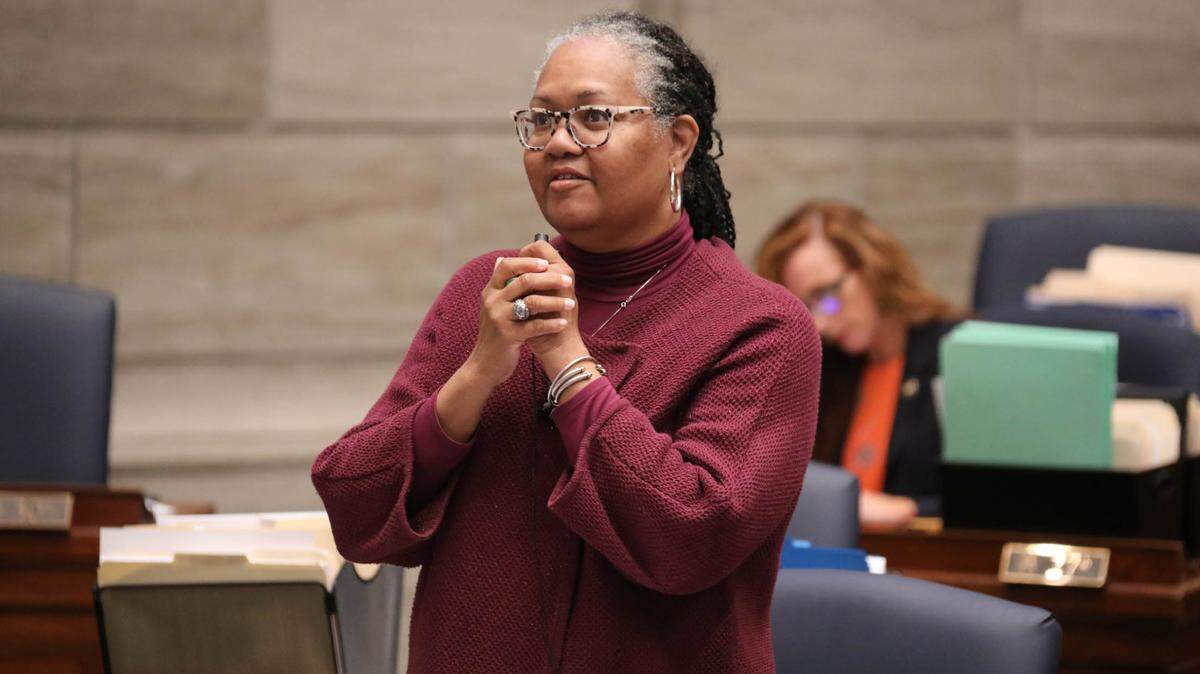 Missouri state Sen. Barbara Washington, a Kansas City Democrat, speaks on the Missouri Senate floor in 2024.