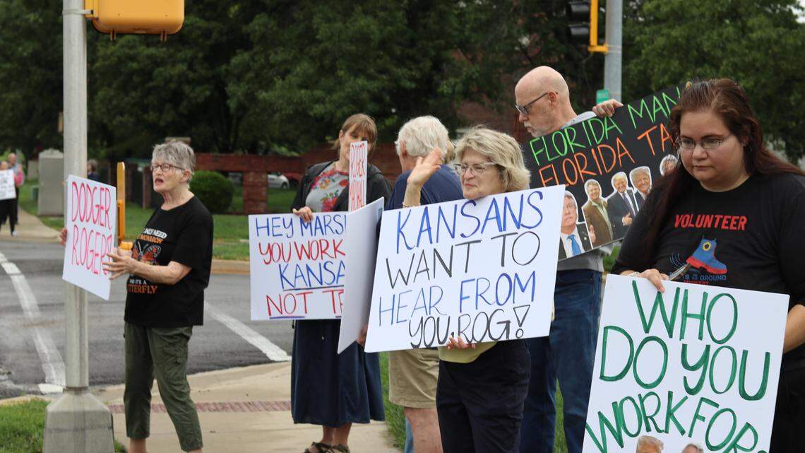 Angry group protests at Roger Marshall’s Overland Park office. Here’s what to know