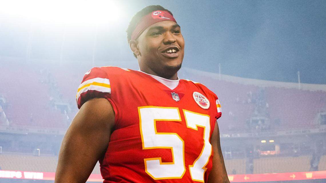 Kansas City Chiefs offensive tackle Orlando Brown Jr. (57) leaves the field after defeating the Los Angeles Rams at GEHA Field at Arrowhead Stadium on Nov. 27, 2022.