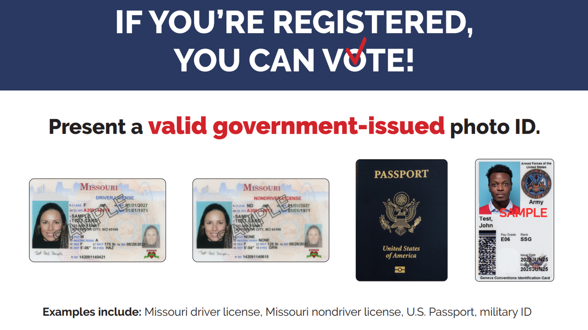 Missouri voters will need to show a government-issued photo ID to vote in November’s election. Registered voters without an ID will be able to cast a provisional ballot.