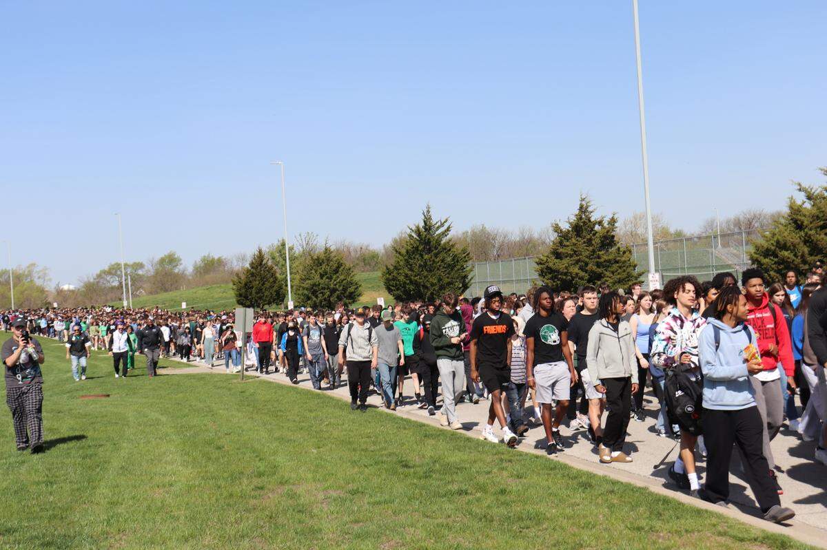 Student Fallyn Kowalski photographed the crowd Tuesday at Staley High School’s Unity Walk, held in honor of classmate Ralph Yarl, 16, who was shot in the head while attempting to pick up his siblings.