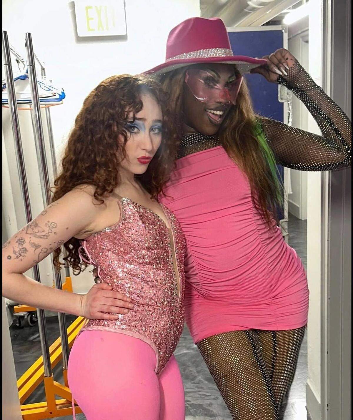 Minti Varieties (right) with Chappell Roan in April 2024. The “Pink Pony Club” star singer performed at The Midland Theatre and tapped Varieties as one of the opening drag performing acts. Varieties will once again perform for Chappell Roan, this time at Museum and Memorial Park Friday, Oct. 3.