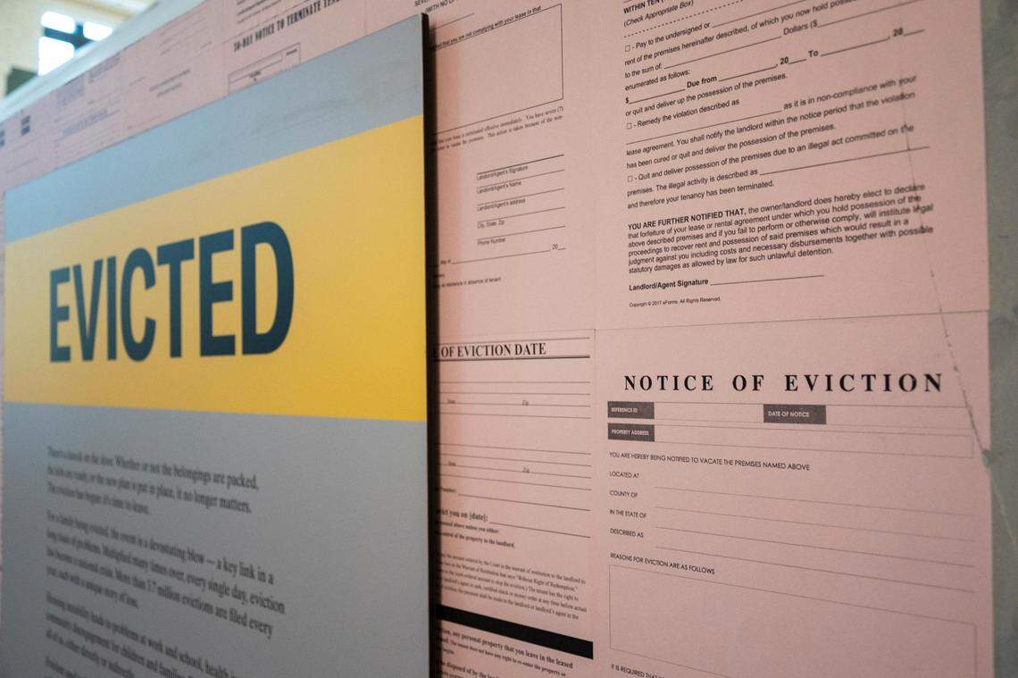 A Notice of Eviction drives home the point of the “Evicted” exhibit at the Central Library downtown.