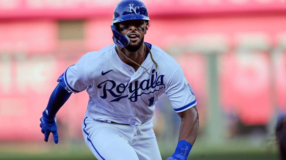 Kansas City Royals’ MJ Melendez runs out a triple against the Detroit Tigers during the first inning of a baseball game, Tuesday, July 12, 2022, in Kansas City, Mo. (AP Photo/Reed Hoffmann)
