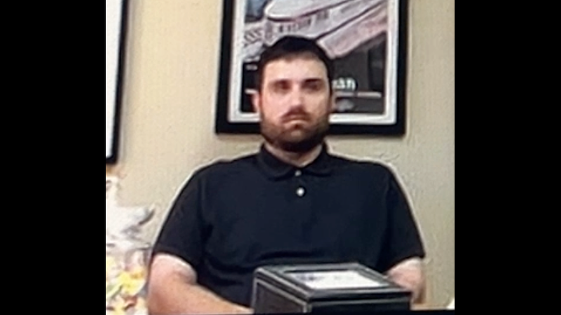 Richard Fatherley is seen in his attorney’s office during a Zoom court hearing on Nov. 18, 2025.