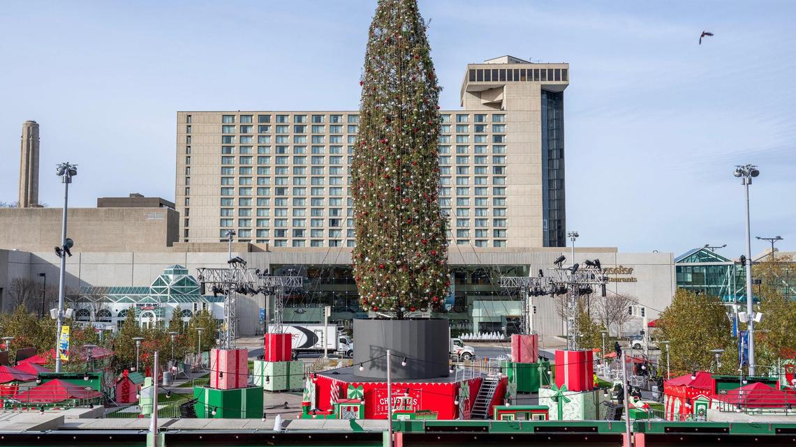 Holiday displays, booths, and the mayor’s holiday tree are seen for the Hallmark Christmas Experience at Crown Center on Nov. 26 in Kansas City.