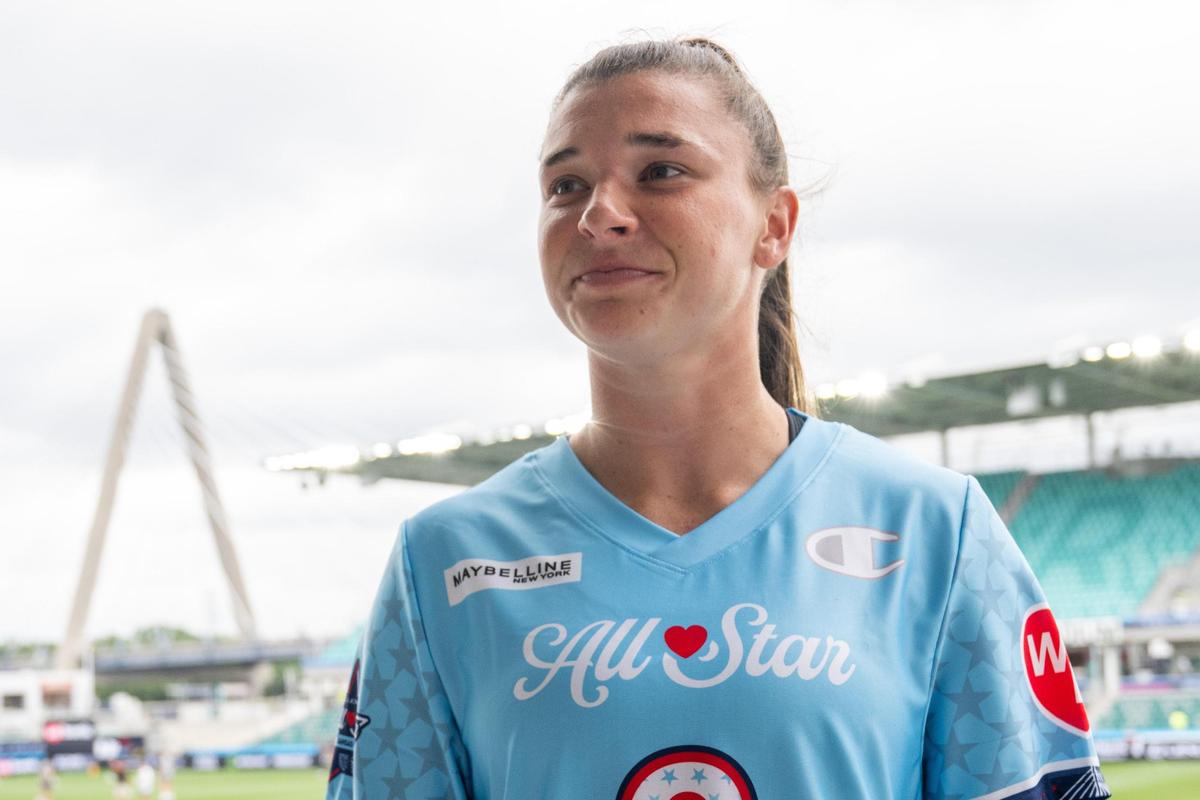 Charlotte North, one of the sport’s most prominent athletes, at CPKC Stadium ahead of the PLL All-Star game in Kansas City on Saturday, July 5, 2025. North participated in the WLL All-Star game the day prior.