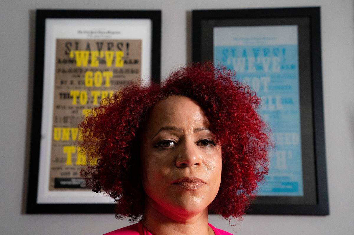 Nikole Hannah-Jones stands for a portrait at her home in the Brooklyn borough of New York, Tuesday, July 6, 2021. Hannah-Jones says she will not teach at the University of North Carolina at Chapel Hill following an extended fight over tenure.