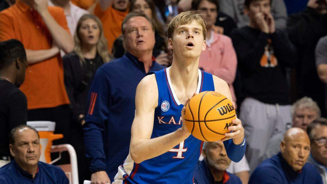 Kansas guard Gradey Dick scored a career-high 26 points in KU’s 87-76 win over Oklahoma State.