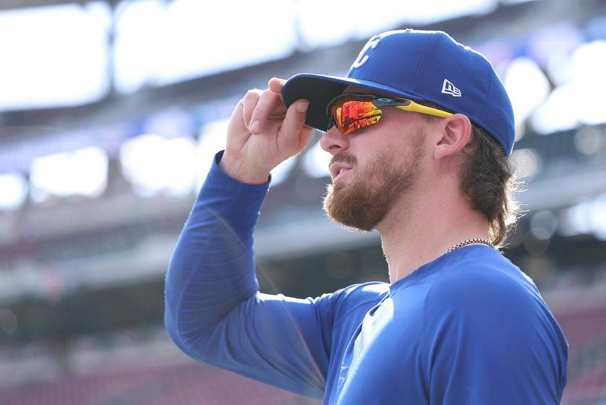Kansas City Royals shortstop Bobby Witt Jr. warms up before facing the Braves at Truist Park in Atlanta on Friday, March 27, 2026.