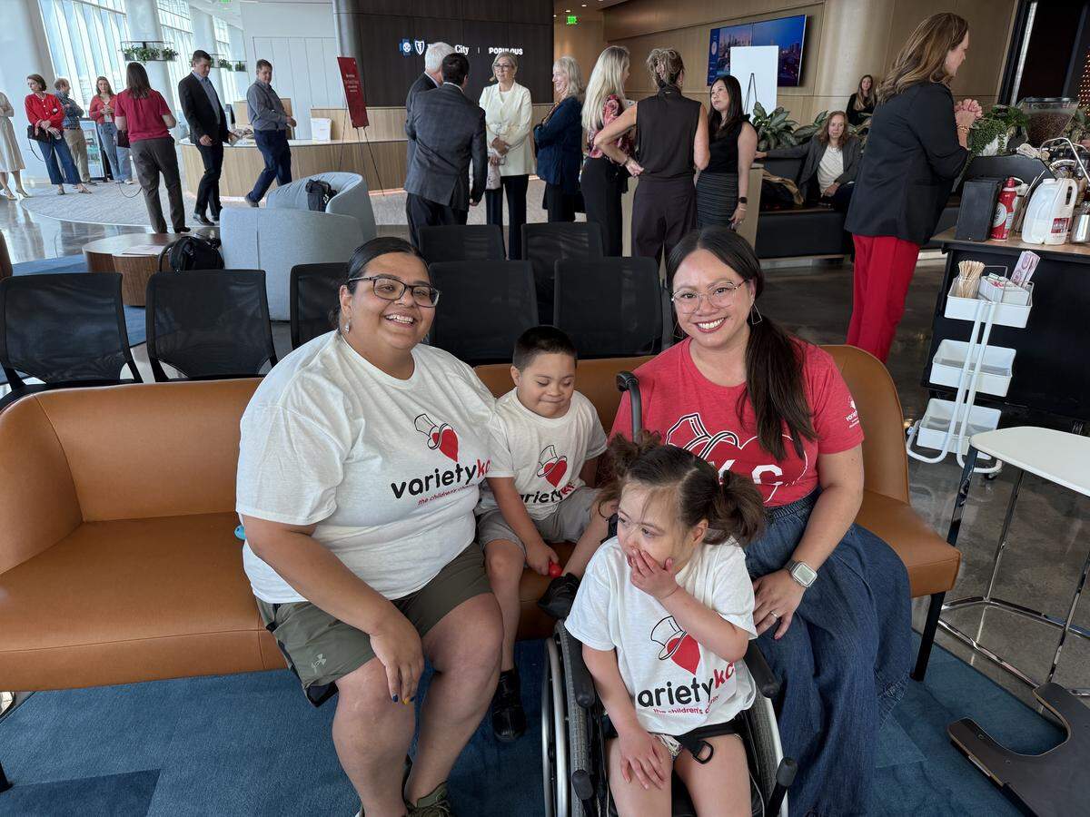 Linda Marron and her son Kayden (left, middle), and Katy Shepherd and her daughter Mila (right) at the VarietyKC event, where the Ten Parks Project was announced.
