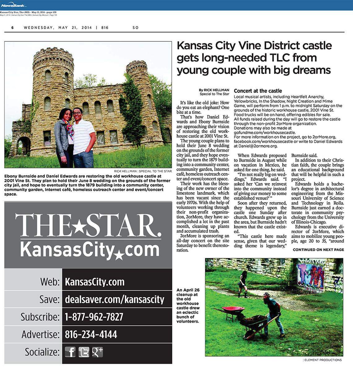 An archive from May 21, 2014, detailing Ebony and Daniel Edwards restoring the Kansas City Workhouse Castle to hold their wedding. 