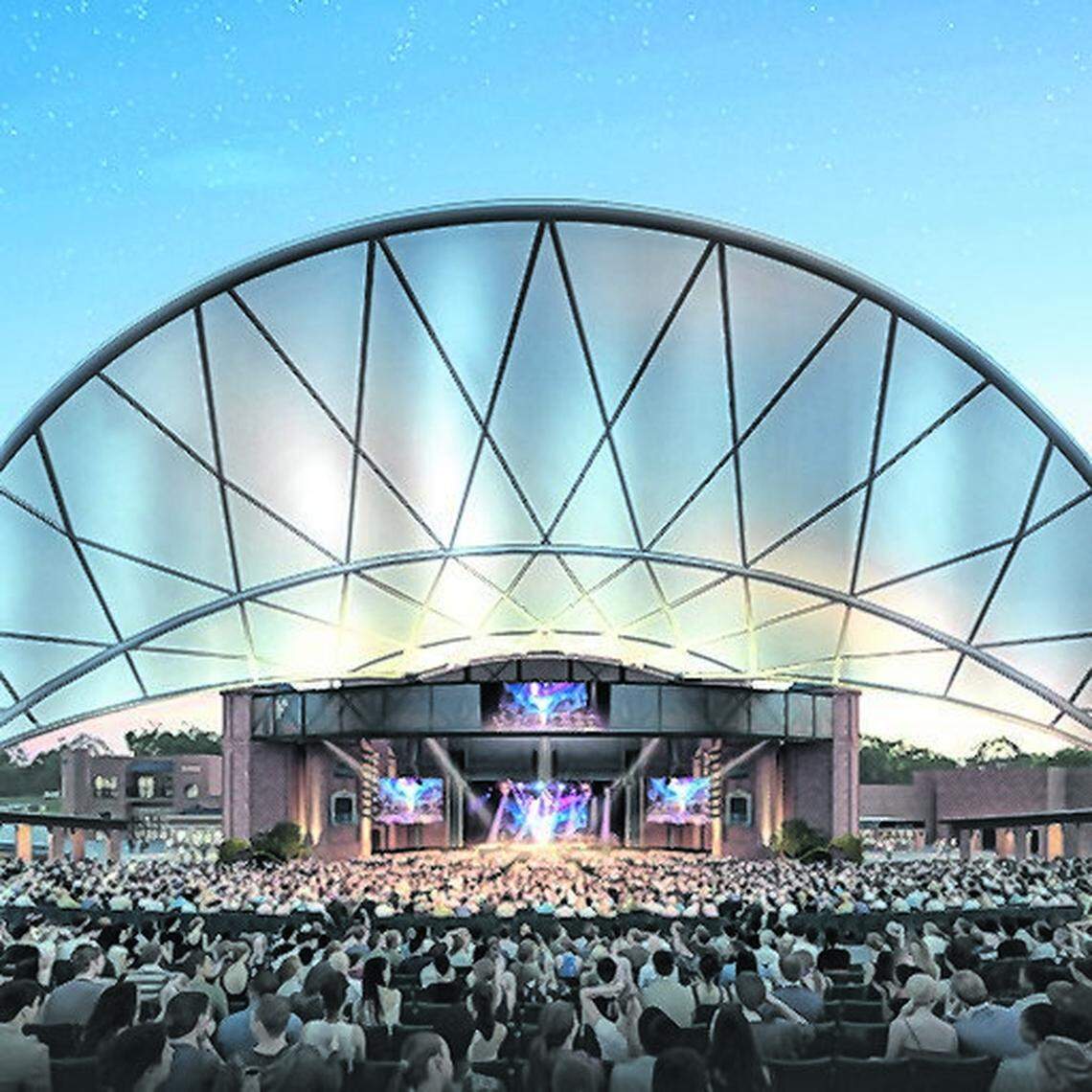 This is a rendering of Starlight’s renonation plan, previously expected to be done in 2026. The outdoor amphitheater will include a canopy over the front portion of the theater's seating area.