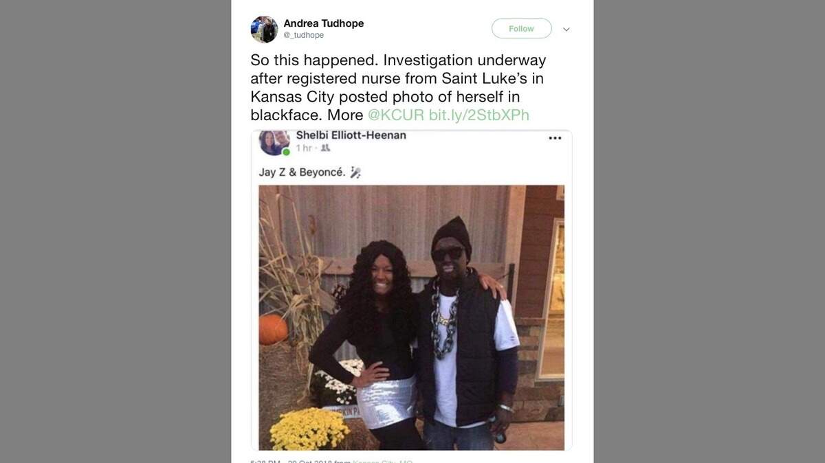 Saint Luke’s hospital in Kansas City is investigating an incident in which one of its nurses allegedly wore blackface to portray Beyonce for Halloween. The hospital confirmed that the nurse works there.