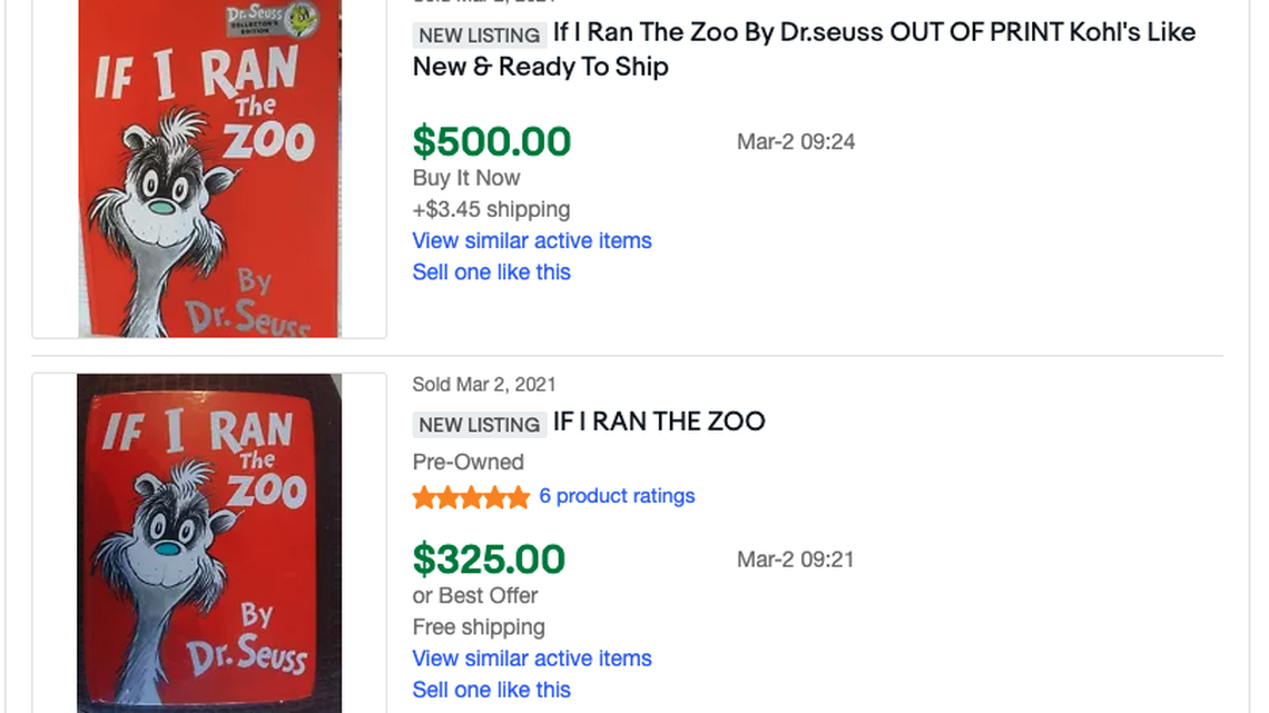 Prices of Dr. Seuss books have skyrocketed on eBay.