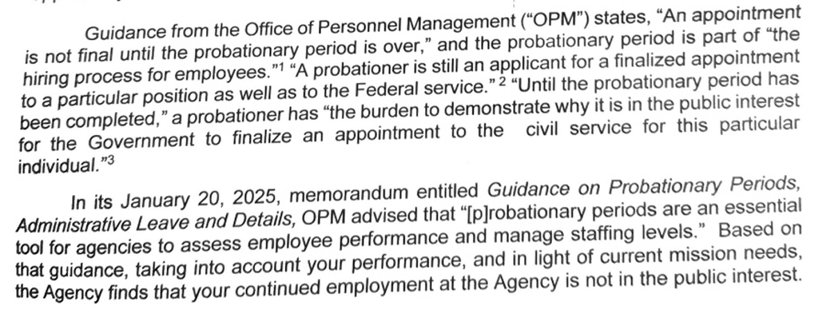 An excerpt of the termination letter sent to Kelli McGlothlin.