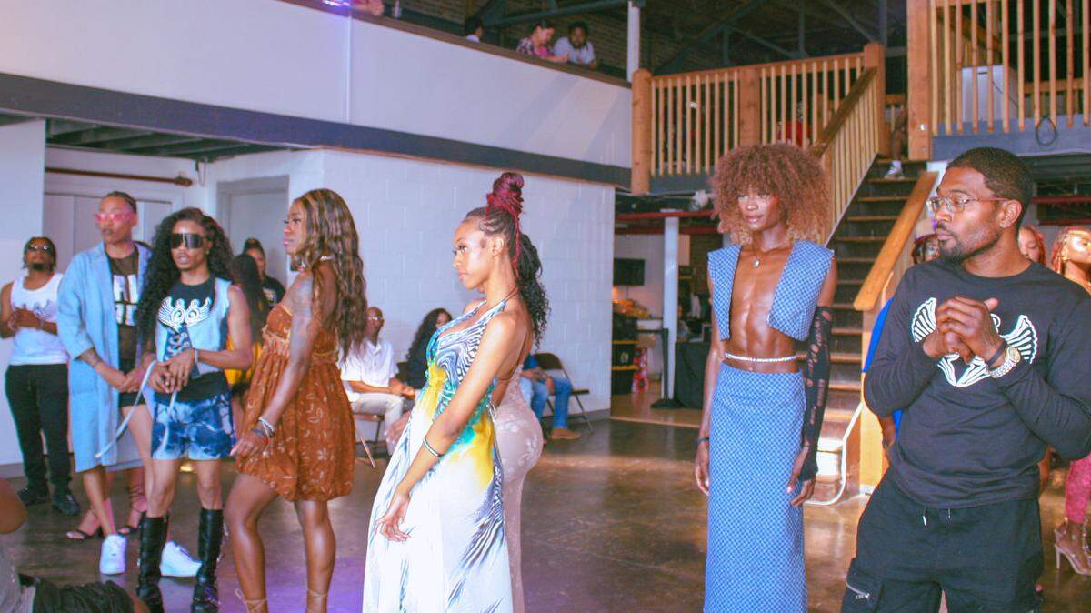 Fashion collection by Calisha Couture being shown off at the Fit Check Fashion Show for Kansas City’s Hip Hop Week.