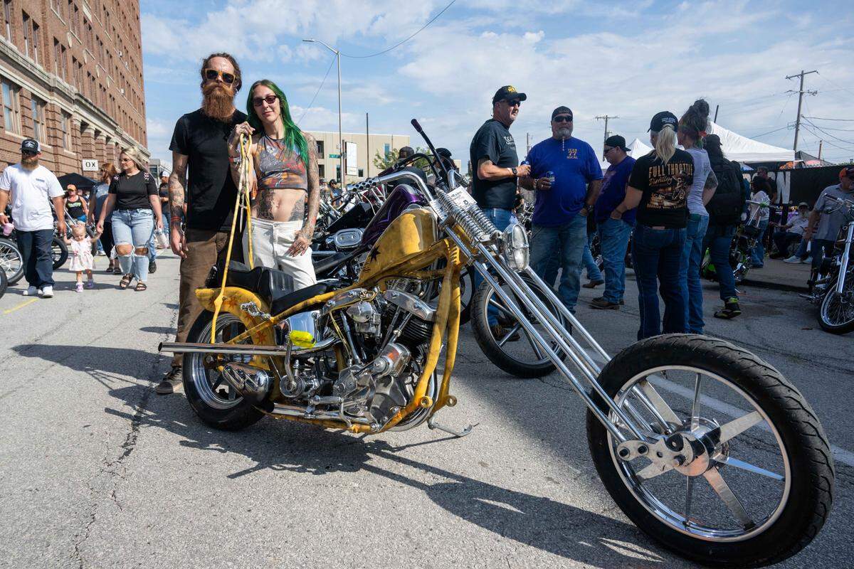 Josh and Sabrina Birnbaumer of Des Moines attend The David Mann Chopper Fest in Kansas City.