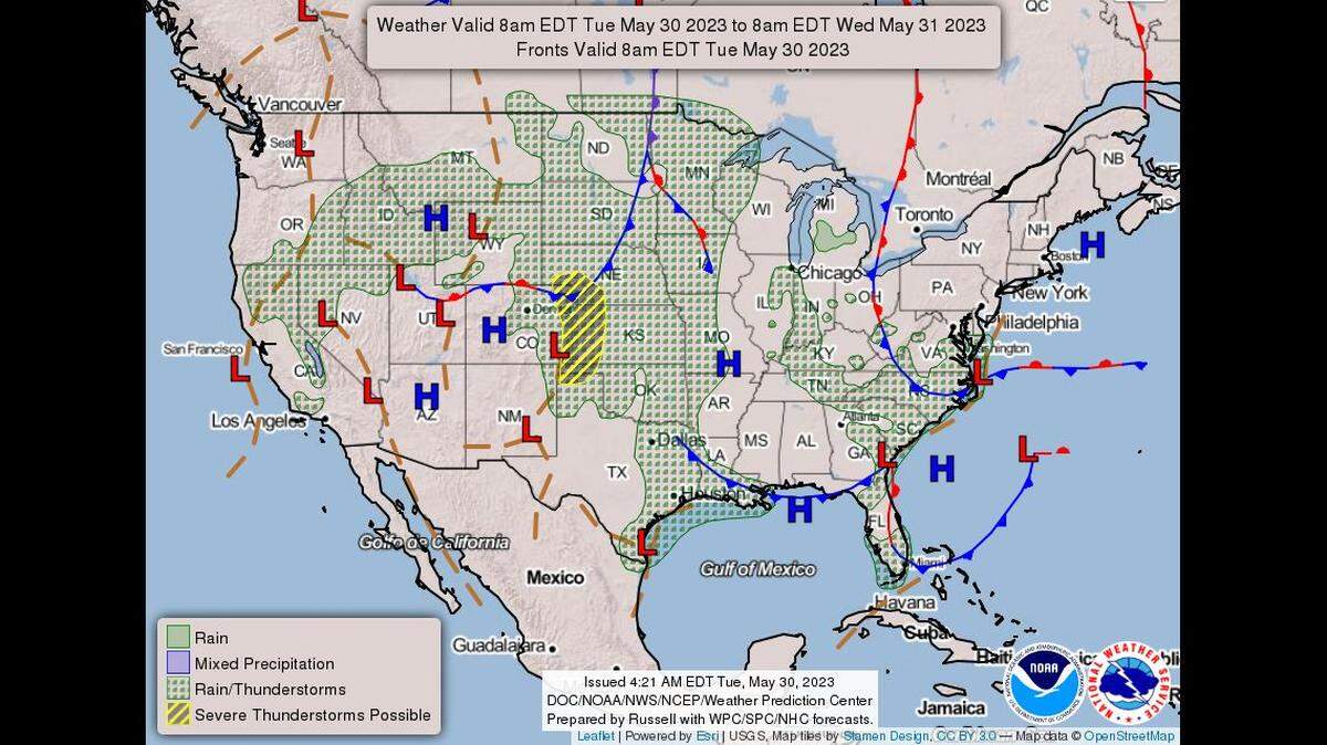 Showers and thunderstorms will be possible each day in Kansas City area, bringing the chance for heavy rains, gusty winds and small hail, according to the National Weather Service. Widespread severe weather is not expected.