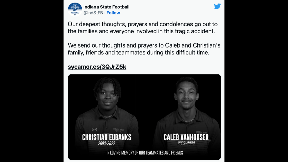 Christian Eubanks and Caleb VanHooser were killed in a crash on Sunday, April 21. They were members of the Indiana State University football team.