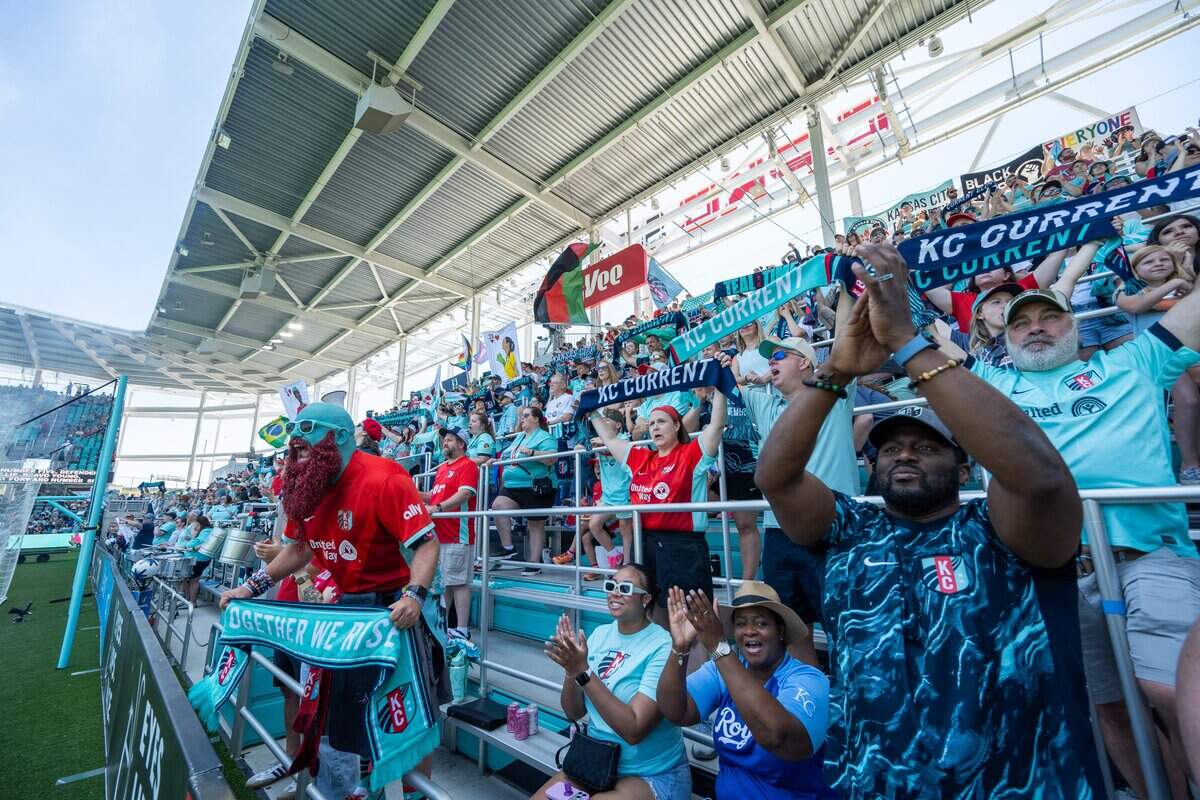 Kansas City Current fans scream toward the field prior to the Current's match vs. Portland Thorns FC on Sunday, May 24, 2026, at CPKC Stadium.