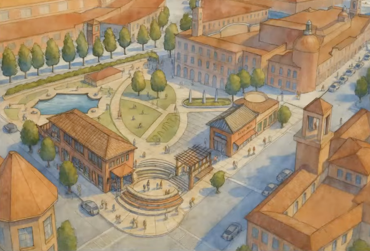 An early vision for what a “plaza on the Plaza” could look like in Kansas City under a planned redevelopment project in the historic district.