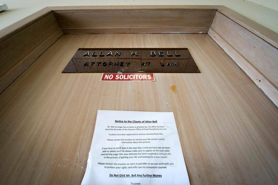 Allan H. Bell, a North Kansas City immigration attorney, continued to accept new clients after he was suspended from practicing law in Missouri, according to the state Supreme Court’s investigative arm. A notice on his office at door 2022 Swift St., in North Kansas City, alerts clients of his suspension.