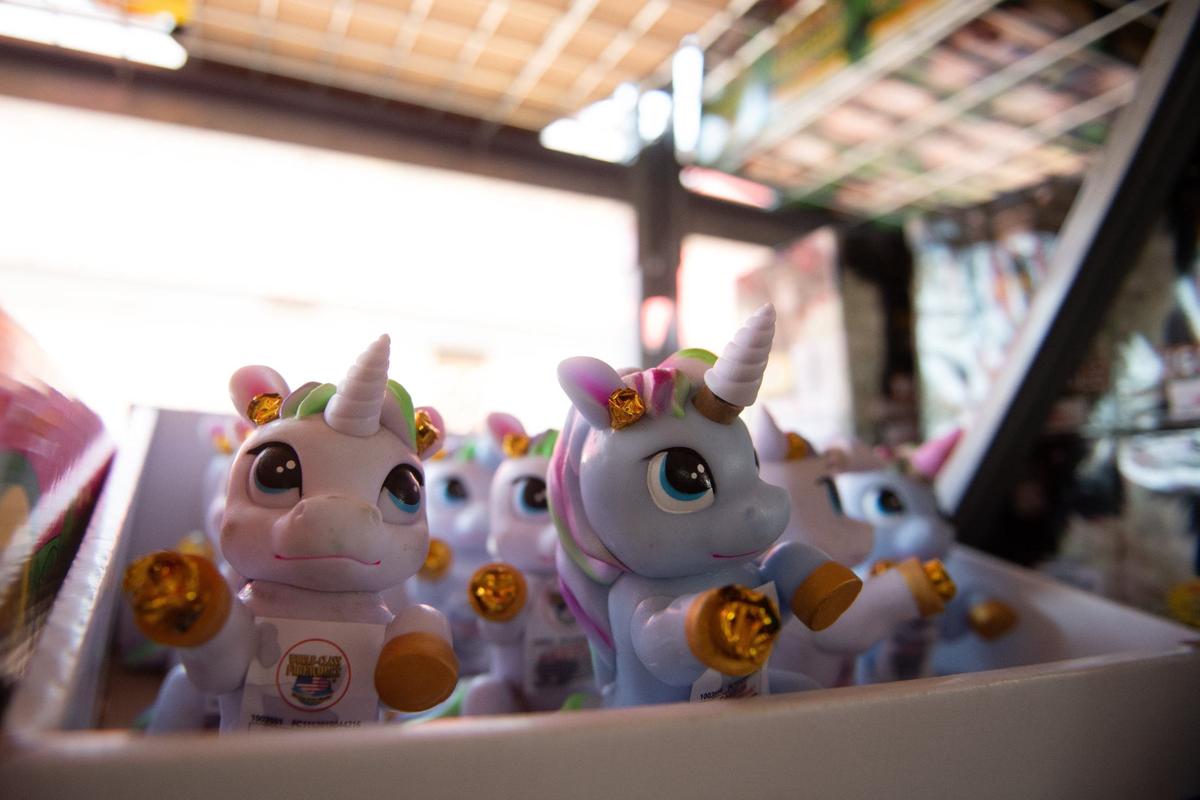 Rows of tiny unicorn fireworks were a popular selection for kids visiting the River Roll Skate Center fireworks tent in Riverside.