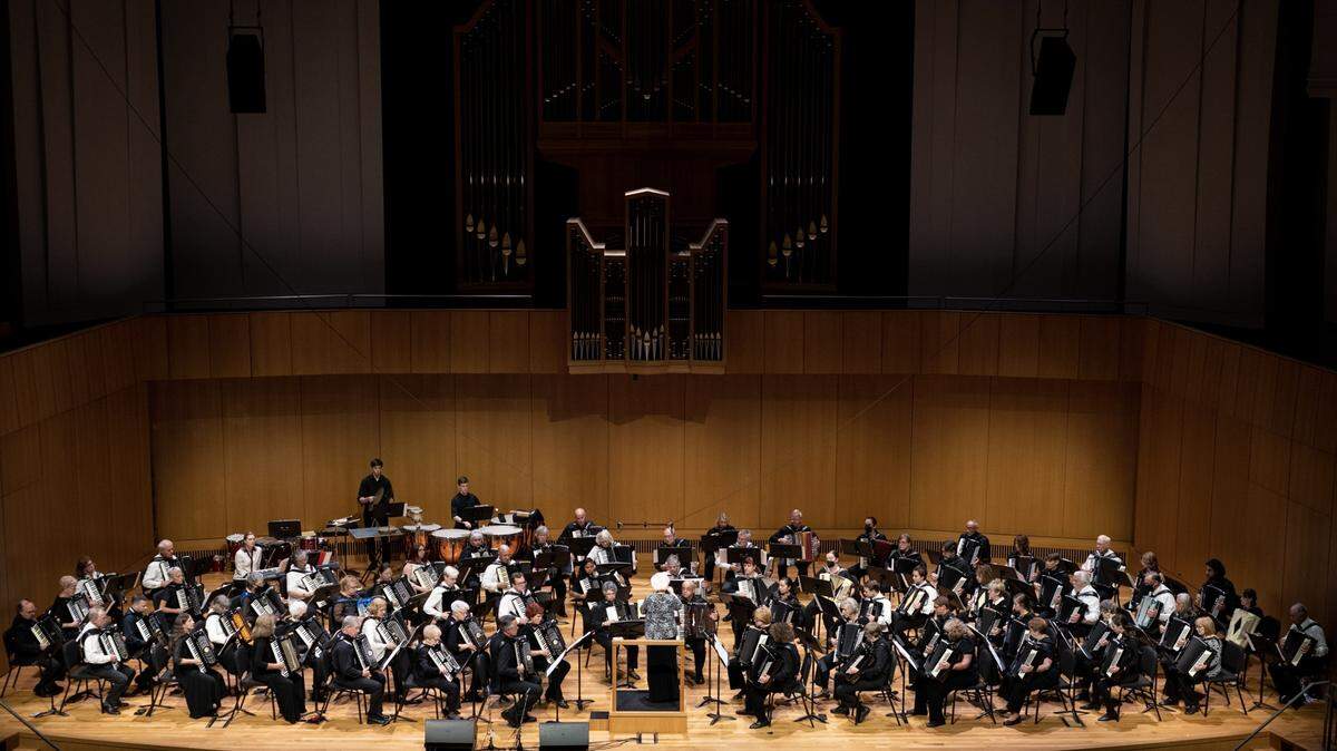 The 90-accordion ATG Festival Orchestra, led by Joan Sommers, will perform July 27.