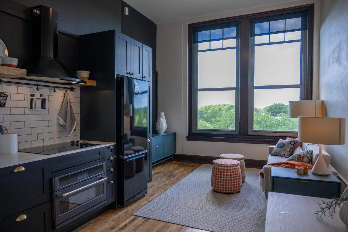 A studio apartment is seen from the fourth floor at The Residences at Park 39 on Thursday, May 9, 2024, in Kansas City.
