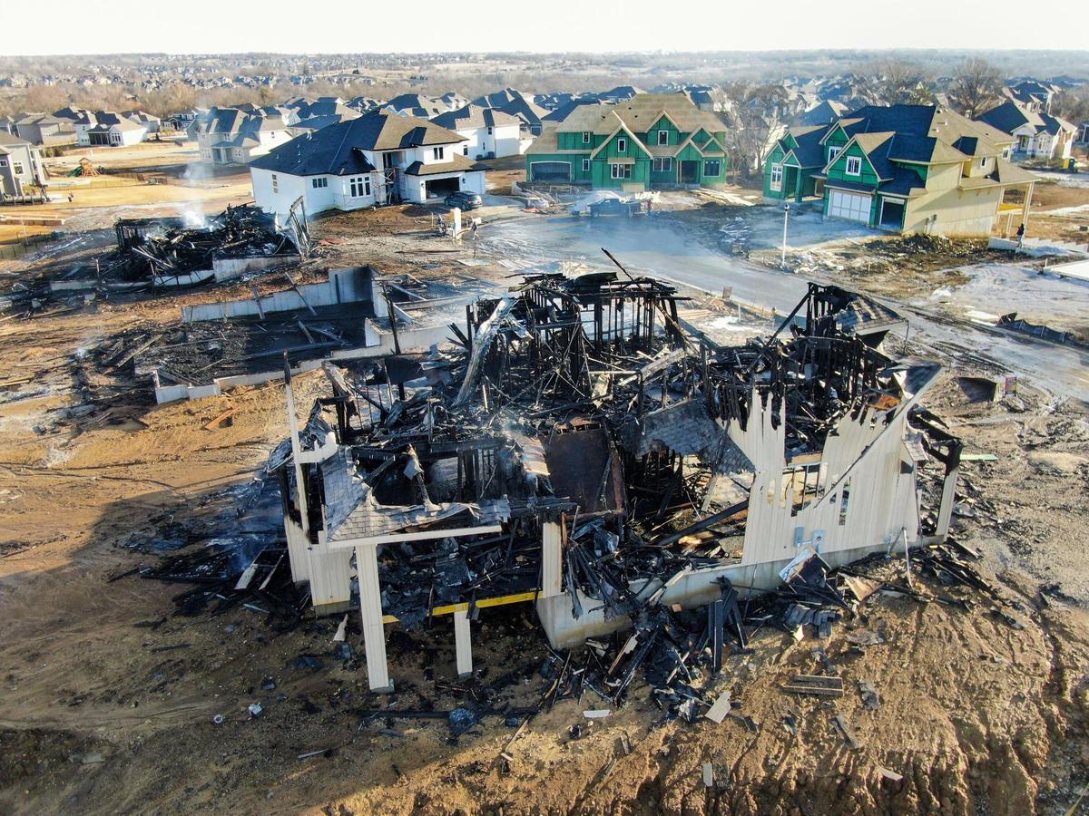 Three large houses under construction caught fire and burned down early Monday, Feb. 28, 2022, in the Terrybrook Farms subdivision in south Overland Park. Firefighters responded to the fire about 4:20 a.m. in the 11100 block of West 172nd Terrace, which is near West 175th Street and Switzer Road. The neighborhood features homes from $500k to over $2 million.
