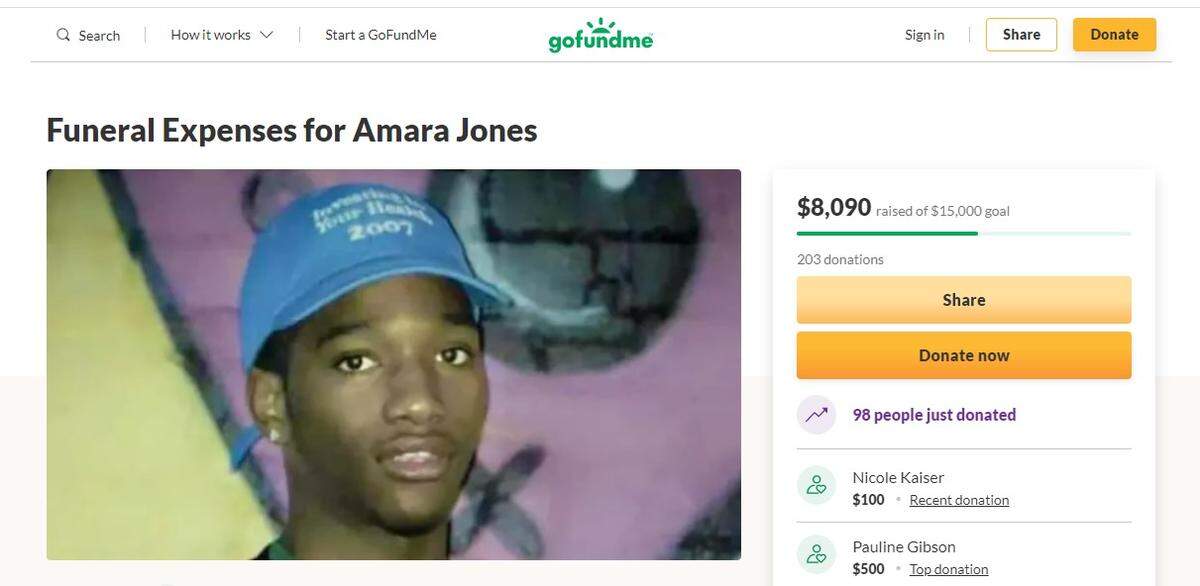A GoFundMe has been created to help cover funeral expenses for Amara Jones, 18, who was found dead in Kansas City weeks after he was reported missing in December 2021.