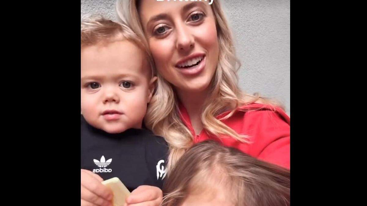 Brittany Mahomes with Sterling and Bronze in the new Adidas commercial.
