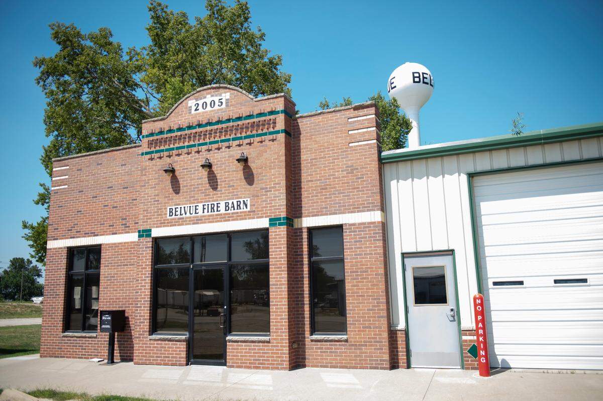 Belvue, Kan. city offices and fire barn. A former city clerk who pleaded guilty to theft was the daughter of a former mayor.