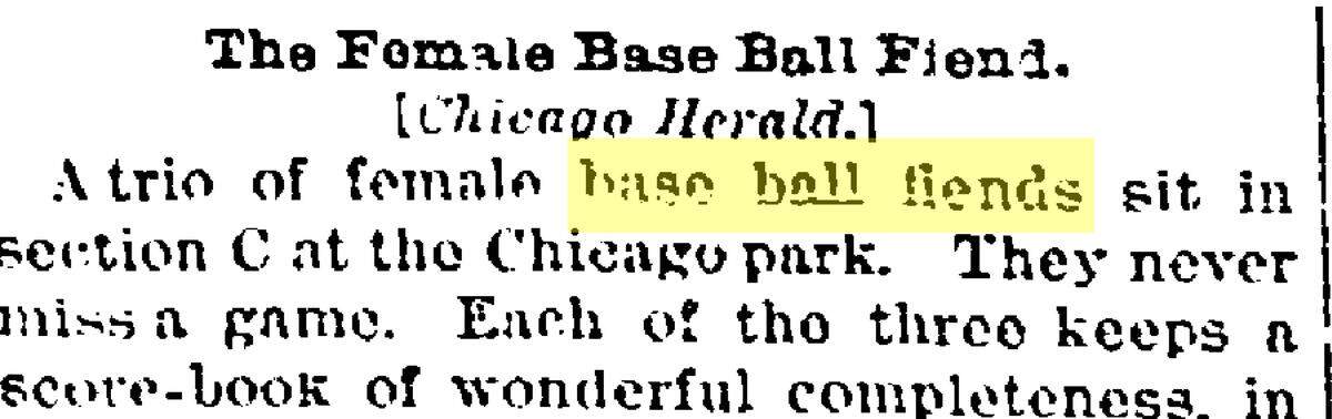 Chicago Herald article published in The Kansas City Times, June 21, 1887. The presence of women at baseball games was uncommon.
