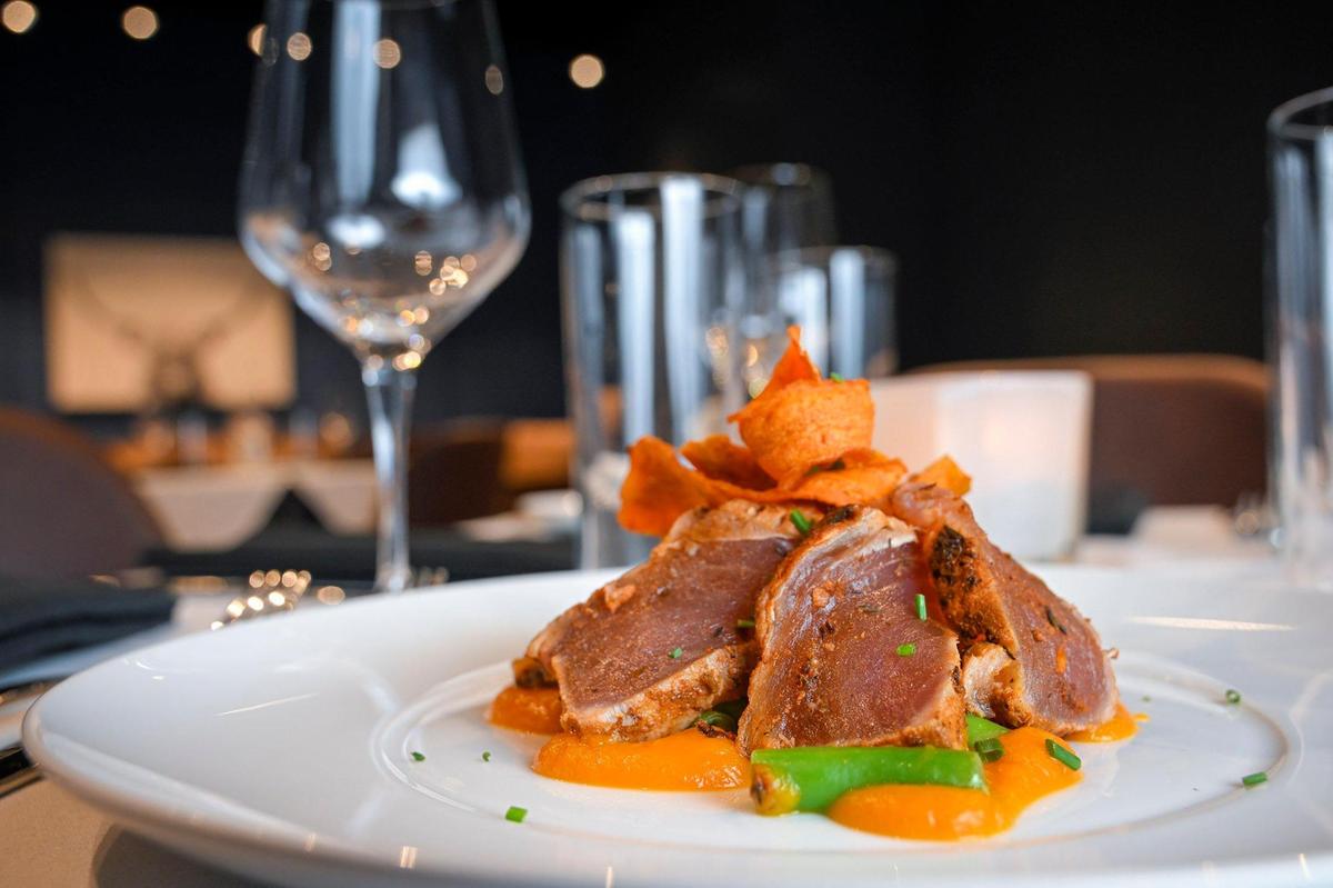 Seared ahi tuna with sesame bean slaw and ginger-carrot puree at McGregor’s Bistro, which has softly opened at 11300 W. 135th St., in Overland Park.